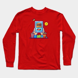 Online Burger Fast Food Order Cartoon Vector Icon Illustration Long Sleeve T-Shirt